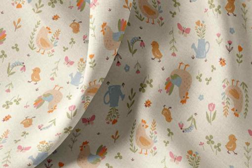 Baumwollstoff mit Hühnern & Küken 