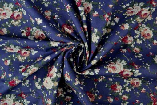 Baumwoll-Popeline - Rosenbett - Dunkelblau 