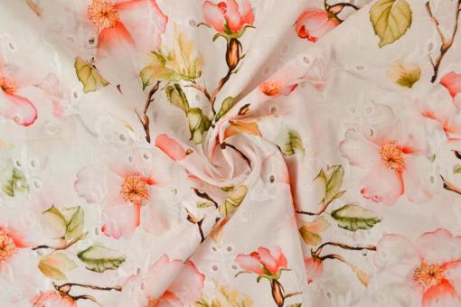 Bestickter Baumwollstoff mit Kirschblüten 