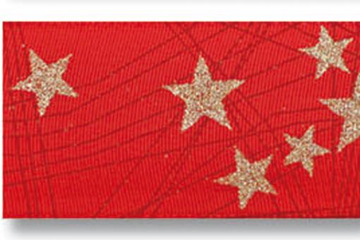 Drahtkantenband - Sterne - 40 mm breit - 20 m Rot