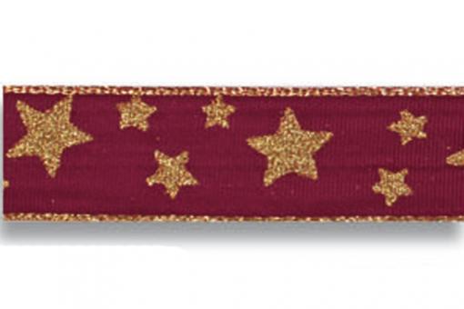 Drahtkantenband - Sternenhimmel - 40 mm breit - 20 m Bordeaux