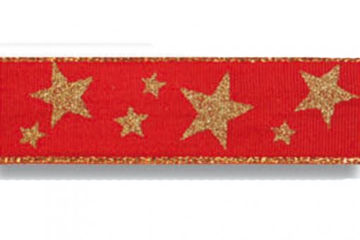 Drahtkantenband - Sternenhimmel - 25 mm breit - 20 m Rot