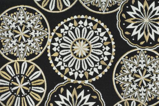 Dekostoff zweiseitiger Jacquard - Mandala-Mix - Schwarz/Gold 