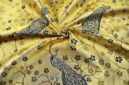 Dekostoff zweiseitiger Jacquard - Romantic Peacock - Gold/Schwarz 