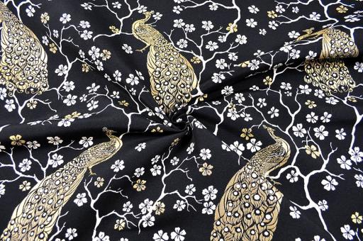 Dekostoff zweiseitiger Jacquard - Romantic Peacock - Schwarz/Gold 