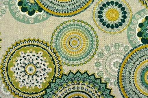 Fertig-Gardine linke + rechte Seite - Leinenoptik - Mandalas - a: 136 x b: 208 cm - B-Ware 