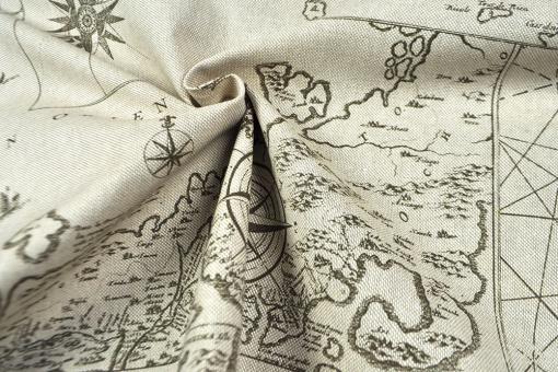 Dekostoff Leinen-Look - World Map Retro 