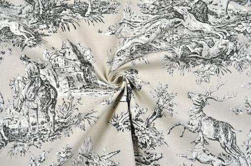 Dekostoff Toile de Jouy - Hunting Season - Beige/Schwarz - 280 cm breit 