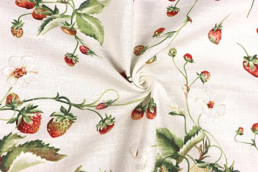 Dekostoff mit Erdbeeren und Blumen - 280 cm 