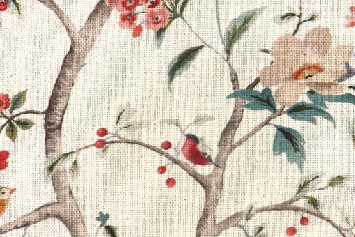 Recycling Dekostoff mit Blumen und Vögeln - 280 cm 