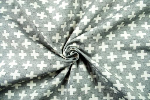 Jacquard-Dekostoff - zweiseitig - Kreuz-Muster - Grau/Weiß 
