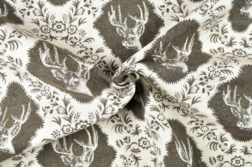 Jacquard-Dekostoff - Landhaus-Hirsch - Beige/Graubraun 