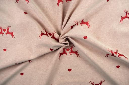 Hirsch-Liebe - Dekostoff Jacquard - Creme/Rot 