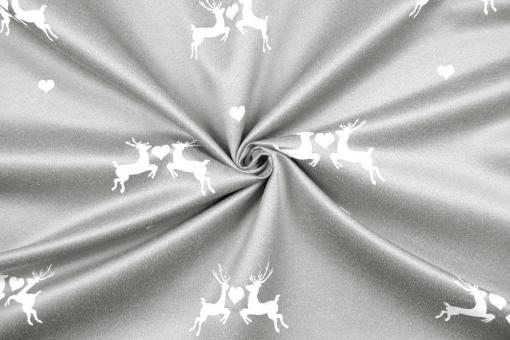 Hirsch-Liebe - Dekostoff Jacquard - Silber/Creme 