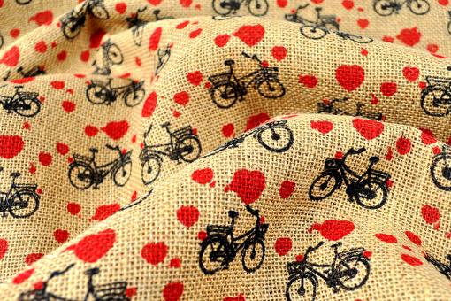Jute-Stoff bedruckt - Bicycle Love 