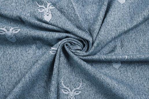 Melange-Jacquard zweiseitig - Hirschköpfe - Blau 
