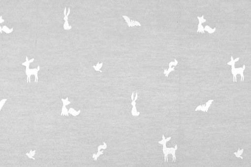 Jacquard-Dekostoff zweiseitig - Mini-Tiere - Hellgrau/Creme 