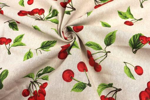 Dekostoff Leinen-Optik - Kirschen-Liebe 
