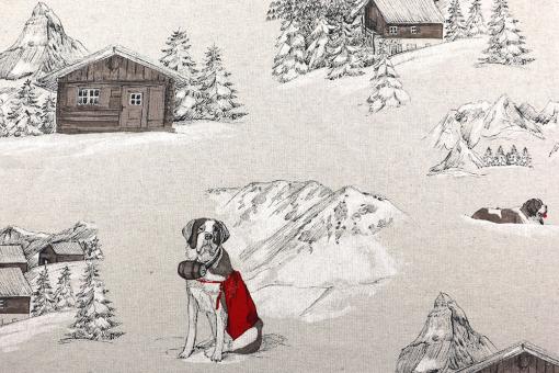 Dekostoff Leinenlook - Bernhardiner in den Alpen 