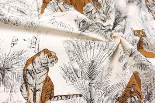Dekostoff in Leinenoptik mit Tiger-Motiv 