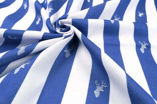 Jacquard-Dekostoff - Streifen mit Hirsch - Blau 
