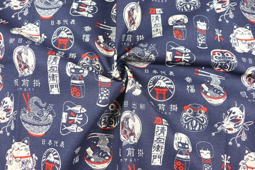 Deko-Stoff in Leinenoptik mit asiatischem Print 