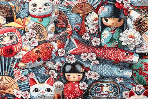 Gobelin-Stoff mit Japan-Souvenirs 