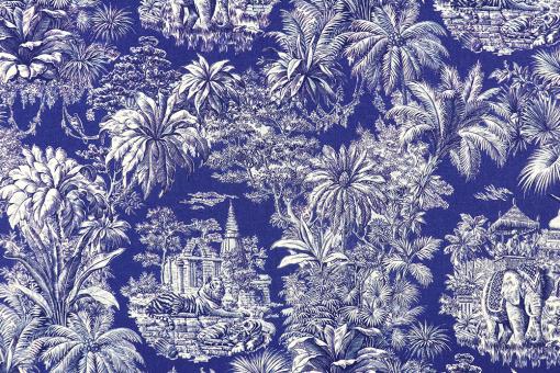Baumwollstoff mit bunten Toile de Jouy - Blau 