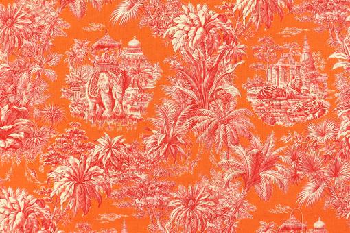 Baumwollstoff mit bunten Toile de Jouy - Orange 