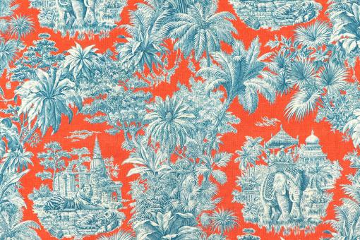 Baumwollstoff mit bunten Toile de Jouy - Terra 