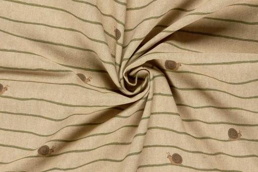 Dekostoff in Leinenoptik mit kleinen Schnecken 