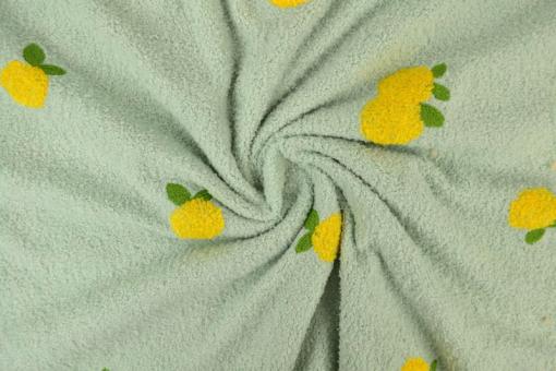 Bestickter Teddy-Stoff mit Zitronen 