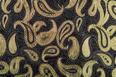 Brokatstoff Paisley - Schwarz/Gold 