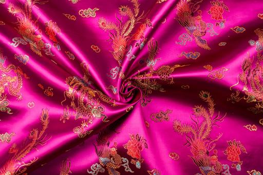 Satin-Jacquard - Drachen und Pfauen - Pink 