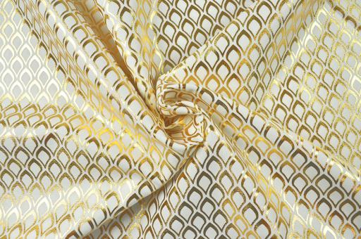 Glanzstoff - Tropfendesign - Weiß/Gold 