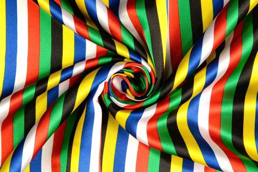 Satin Stoff mit Streifen - Weiß/Bunt 