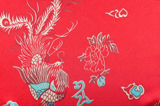 Satin-Stoff mit chinesischem Drachen - Rot 