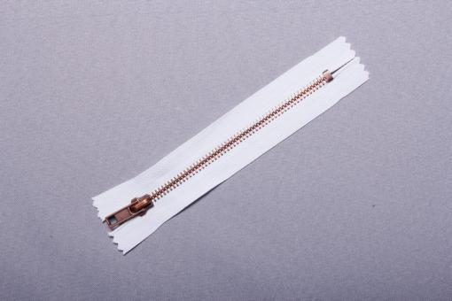 Metall-Reißverschluss mit Automatiksperre - brüniert - 14 cm Weiß