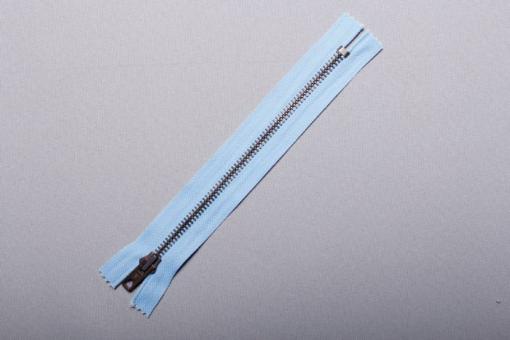 Metall-Reißverschluss mit Automatiksperre - brüniert - 14 cm Hellblau