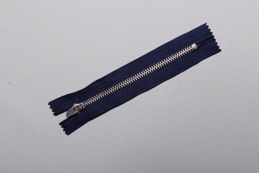 Metall-Reißverschluss mit Automatiksperre - silber - 14 cm Dunkelblau