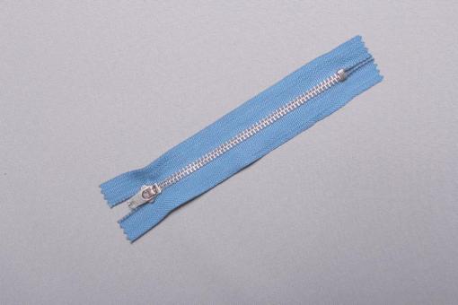 Metall-Reißverschluss mit Automatiksperre - silber - 18 cm Hellblau