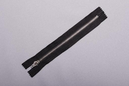 Metall-Reißverschluss mit Automatiksperre - silber - 14 cm Schwarz