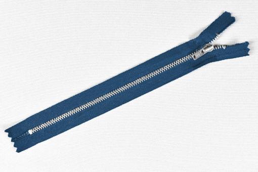 YKK-Metall-Reißverschluss silber - nicht teilbar - 20 cm Jeansblau