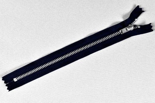 YKK-Metall-Reißverschluss silber - nicht teilbar - 20 cm Dunkelblau