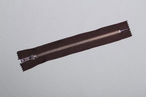 Metall-Reißverschluss mit Automatiksperre - silber - 14 cm Braun