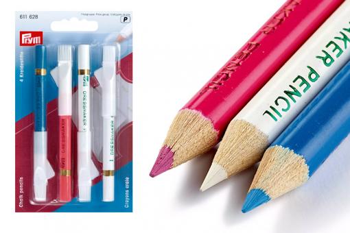 4er-Set Schneiderkreide-Stifte mit Löschbürste 