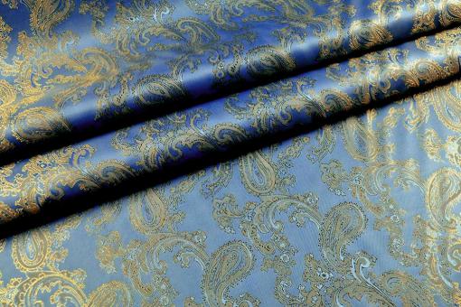 Viskose-Taft - Paisley Jacquard Blau/Gold