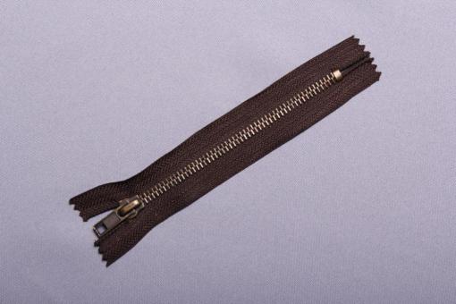 Metall-Reißverschluss mit Automatiksperre - brüniert - 18cm Braun