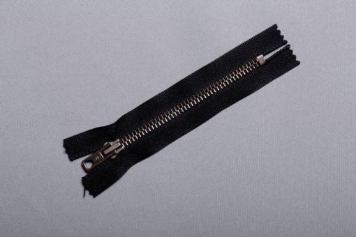Metall-Reißverschluss mit Automatiksperre - brüniert - 14 cm Schwarz
