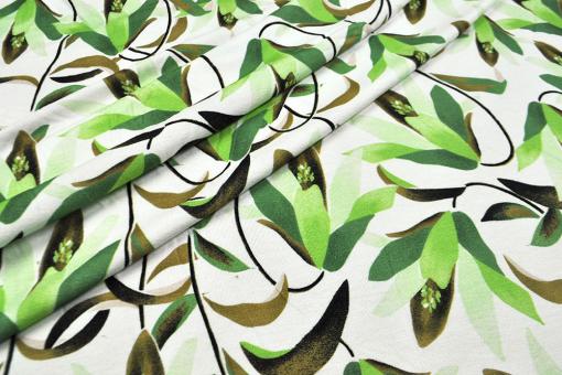 Viskosejersey - Blätter in Grün 